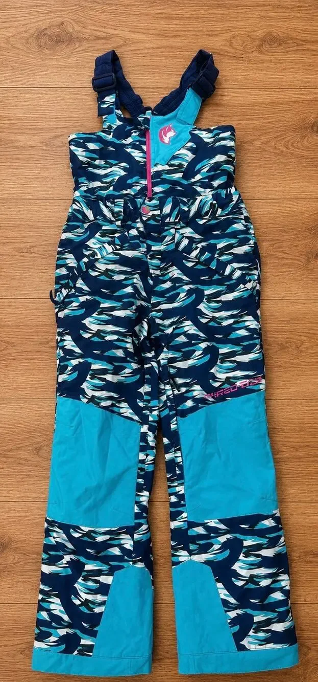 SHRED DOG Kids Convertible Ski Snow Bib Pants Size 10 M Blue Camo Adjust-A-Fit